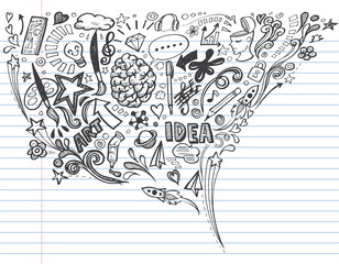 Creative art doodles hand drawn Design illustration on lined notebook paper