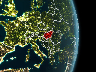 Orbit view of Hungary at night