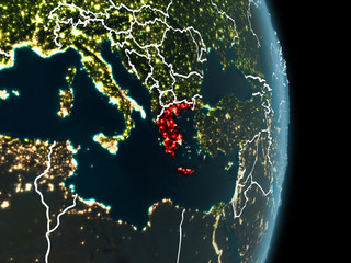 Orbit view of Greece at night