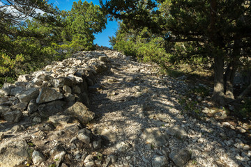 Stone trail ascent to the mountains of Crimean peninsula