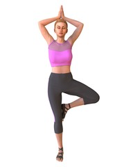 Fototapeta na wymiar Beautiful girl doing yoga isolated on white 3d illustration