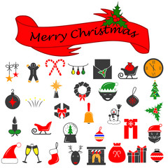Set of Christmas vector icons. Flat colored Cristmas icons. Vector Illustration. Premium quality graphic design collection icons for websites, web design, mobile app