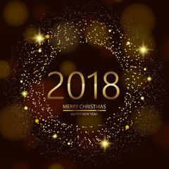 Happy New Year background with glowing lights text on defocused background. Vector