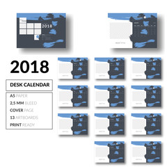 Handrawn Brush Desk Calendar template design 2018 vector 