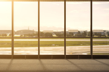 Airport terminal glass windows - Waiting room area