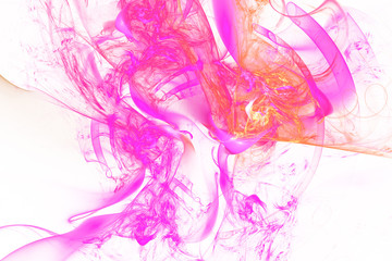 Abstract orange and pink glowing smoky shapes. Fantasy fractal background. Digital art. 3D rendering.