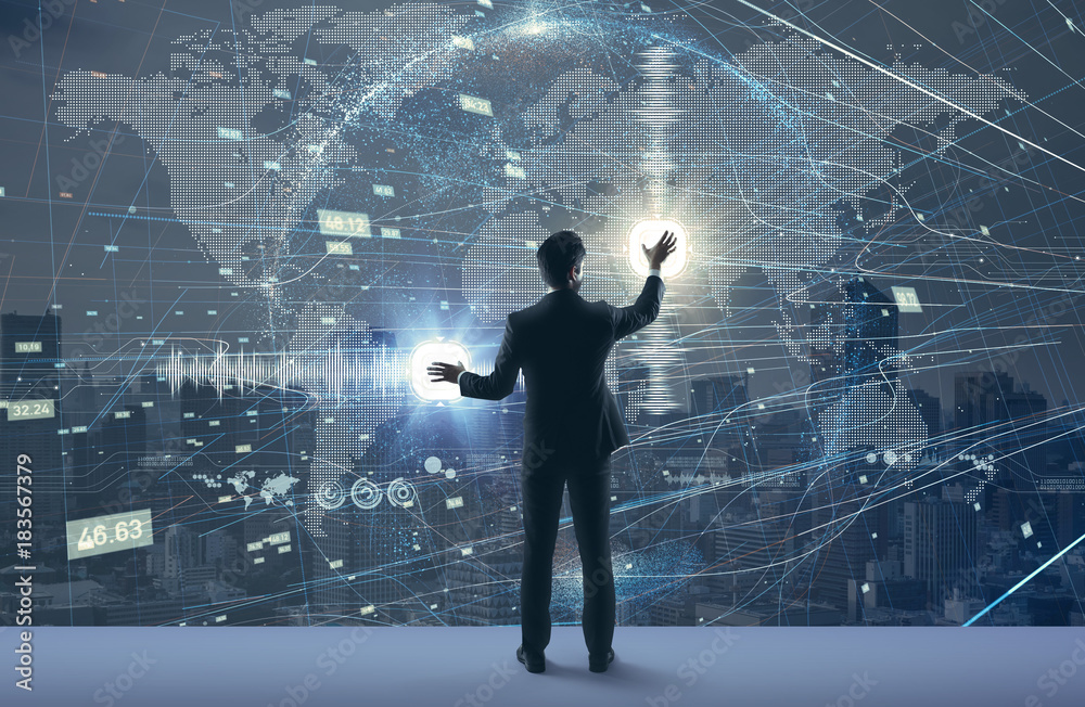 Poster worldwide business concept. futuristic graphical user interface.