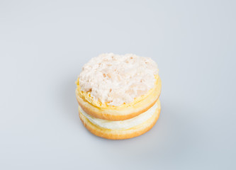 burger or donut tuna burger on a background.