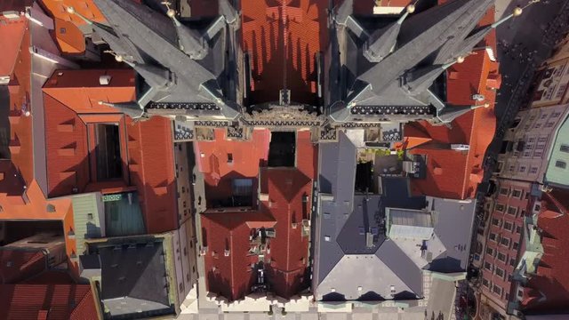 Czech Republic Prague Aerial v22 Vertical view flying low over Old Town Square 8/17