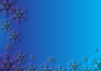 Modern colorful snowflake on blue background, Christmas and Happy New Year background vector illustration 3d