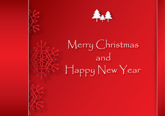 Red snowflake on red background, Christmas and Happy New Year vector illustration 3d paper art style