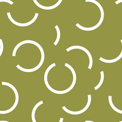 Geometric ornament. Olive green and white seamless pattern