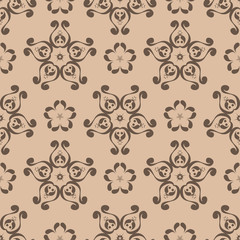 Brown floral seamless pattern on beige background