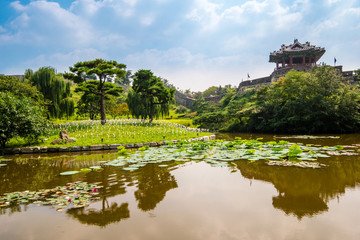 Suwon, South Korea - Yongyeon Pond in Hwaseong Fortress, Korea’s World Heritage.