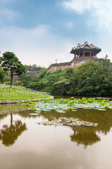 Suwon, South Korea - Yongyeon Pond in Hwaseong Fortress, Korea’s World Heritage.