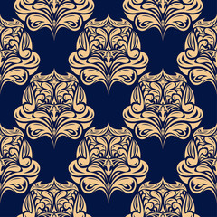 Golden floral seamless pattern on blue background