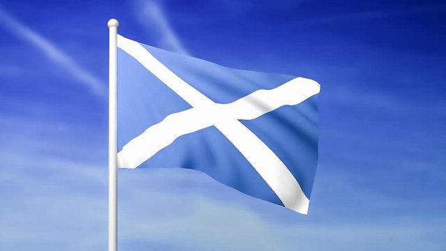Waving flag of Scotland on the blue sky background - 3D rendered