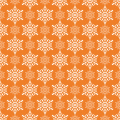 Snowflakes seamless pattern. Orange background with christmas elements