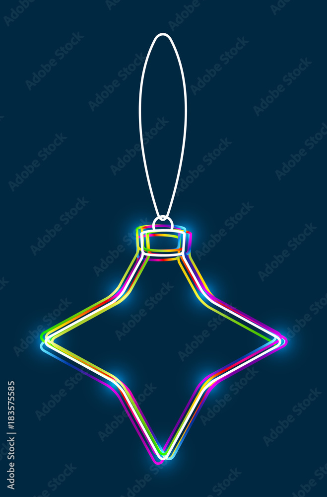 Aufkleber Vector hanging abstract colorful Christmas ball on a string consisting of multicolored outlines with glowing light effect on dark blue background