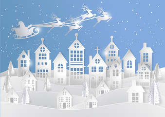 Merry Christmas and Happy New Year,Paper art of Merry Christmas at night background.-vector illustration