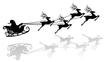 Santa's Sleigh silhouettes isolated on white background