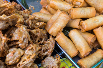 Fried spring rolls and Fried taros on street food
