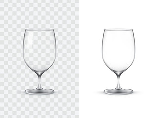 Realistic wine glasses, vector illustration isolated on white and transparent background. Mock up, template of glassware for alcoholic drinks
