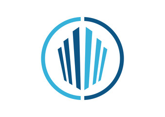 Simple Line Art Building Real Estate Circle Logo Symbol