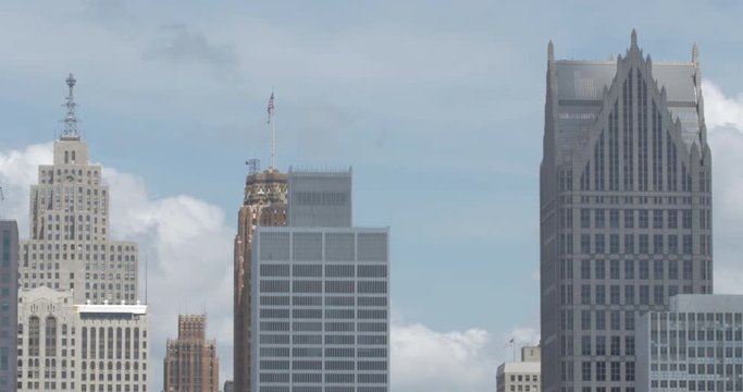 Detroit City Skyline Tripod Locked Close Up Roof Tops