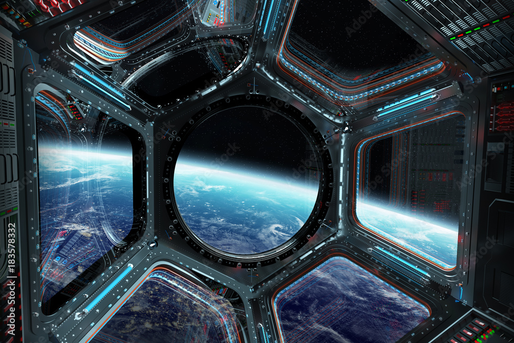 Aufkleber View of planet Earth from a space station window 3D rendering elements of this image furnished by NASA