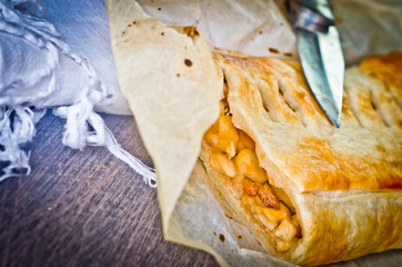 homemade strudel cake with apples and cinnamon