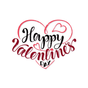 Happy Valentine's day lettering in heart shape. Grunge effect separate. Vector illistration.