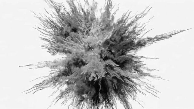 Animation of a monochrome explosion of a powder.