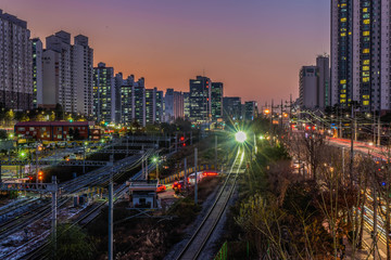 Fototapeta premium seoul night skyline in korea by long exposure 