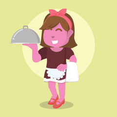 Pink housewife holding food delivery– stock illustration
