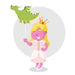 Pink princess with holding dragon balloon– stock illustration
