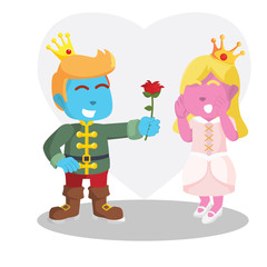 Blue prince gives flower to pink princess– stock illustration
