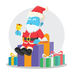 Blue santa sitting on christmas box– stock illustration
