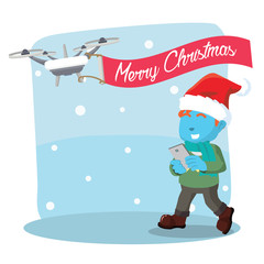 Blue boy with drone merry christmas– stock illustration

