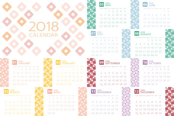 Calendar template for 2018 year.