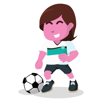 Pink female soccer player dribbling– stock illustration
