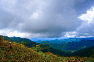 high mountains peaks range clouds in fog scenery landscape national park view outdoor  at Doi Ang Khang, Chiang Mai Province, Thailand