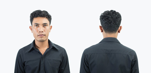 Man stand front and back isolated on white background