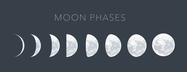 moon phases dot vector background - obrazy, fototapety, plakaty