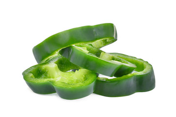sliced green bell pepper isolated on white background