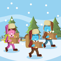Group of arctic exploler carrying goods– stock illustration
