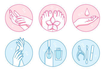 manicure and pedicure salon vector icons set - 183582788