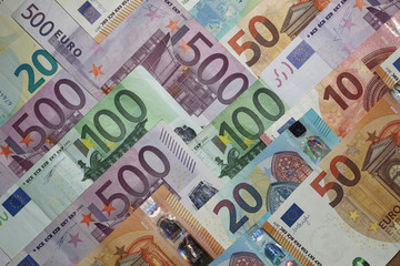 Stack of different Euro Banknotes 