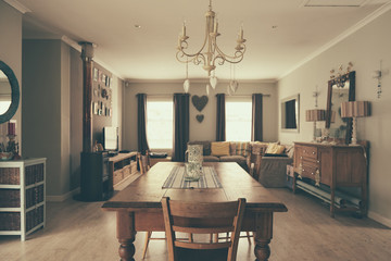 Dining area and living room of a suburban home
