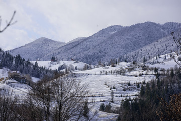 Fototapeta na wymiar Romanian countryside landscape in winter